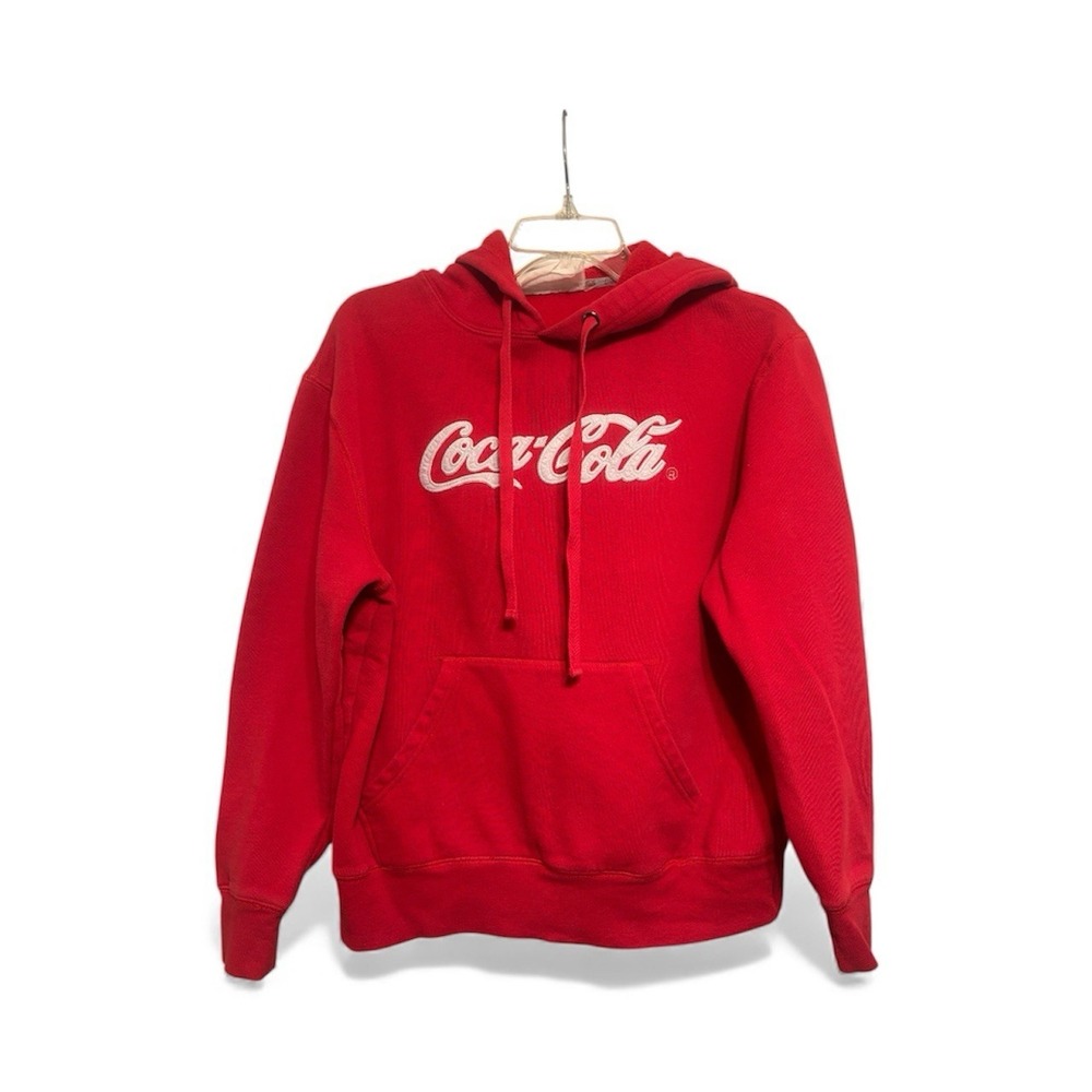 Coca Cola Adult Small Light Blend Red Hooded Logo Sweatshirt Front Pouch
